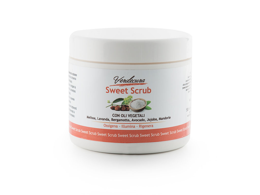 Verdecura sweet scrub olii vegetali melissa, lavanda, bergamotto, avocado, jojoba, mandorle trattamenti corpo